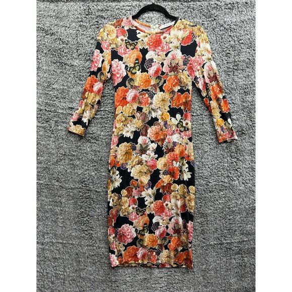 GIVENCHY Jersey Bodycon Fitted Dress Floral Butterfly Print 3/4‎ Sleeve Size 38 - Picture 1 of 9